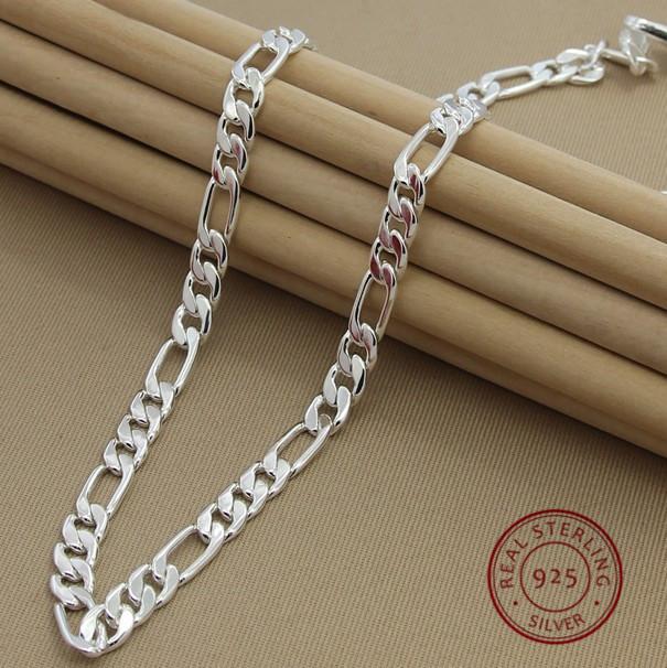 

8MM Luxury Wholesale Cool Men's Necklaces 925 Silver Jewelry Sterling Silver Figaro Chain Necklace Jewelry for Women Men 16-24"