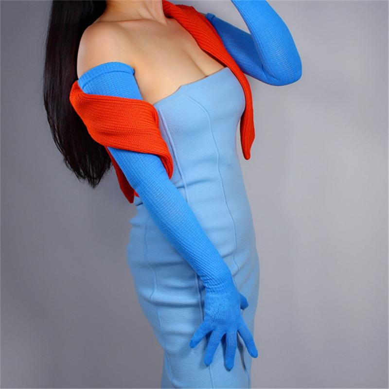 

Extra Long Wool Gloves 70cm Knitted Five-Finger High Elastic Wool-Containing Women'S School Uniform Warm Sky Blue ZZ70-7