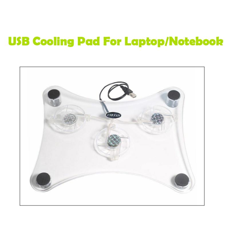 

Transparent 3 Fans USB Cooler Cooling Pad Stand LED Light Radiator For Notebook