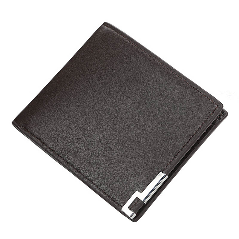 

Short Style Wallet PU Leather Folding Horizontal And Vertical Solid Color Iron Edge Multi Card Wallet Men, Black horizontal