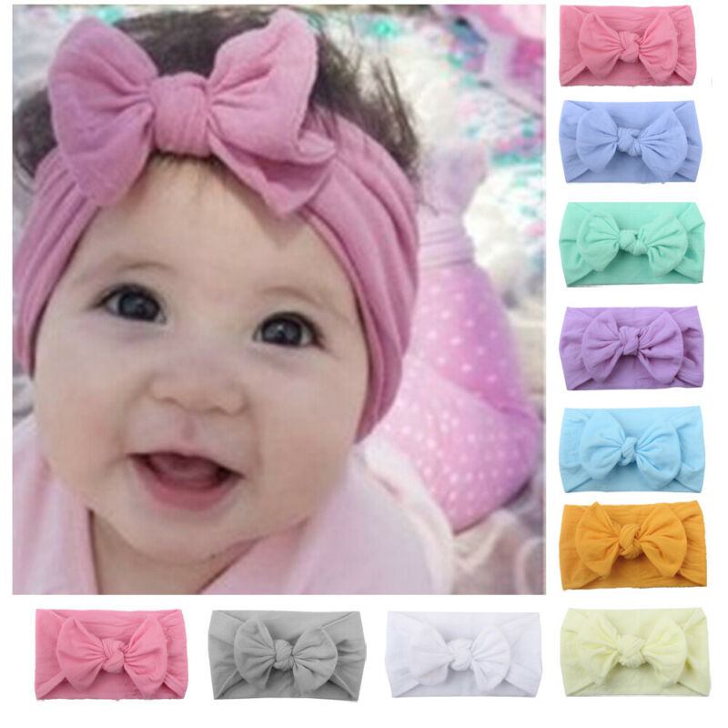 

Girls Baby Toddler Turban Solid Headband Hair Band Big Bow Knot Comfortable Kids Headwear Accessories, White