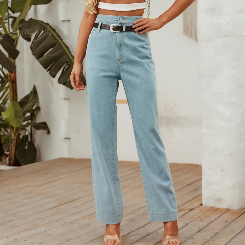 

2020 New High Waist Loose Comfortable Straight Jeans Women Fashionable Casual Straight Pants Mom Jeans Washed Boyfriend, Light blue