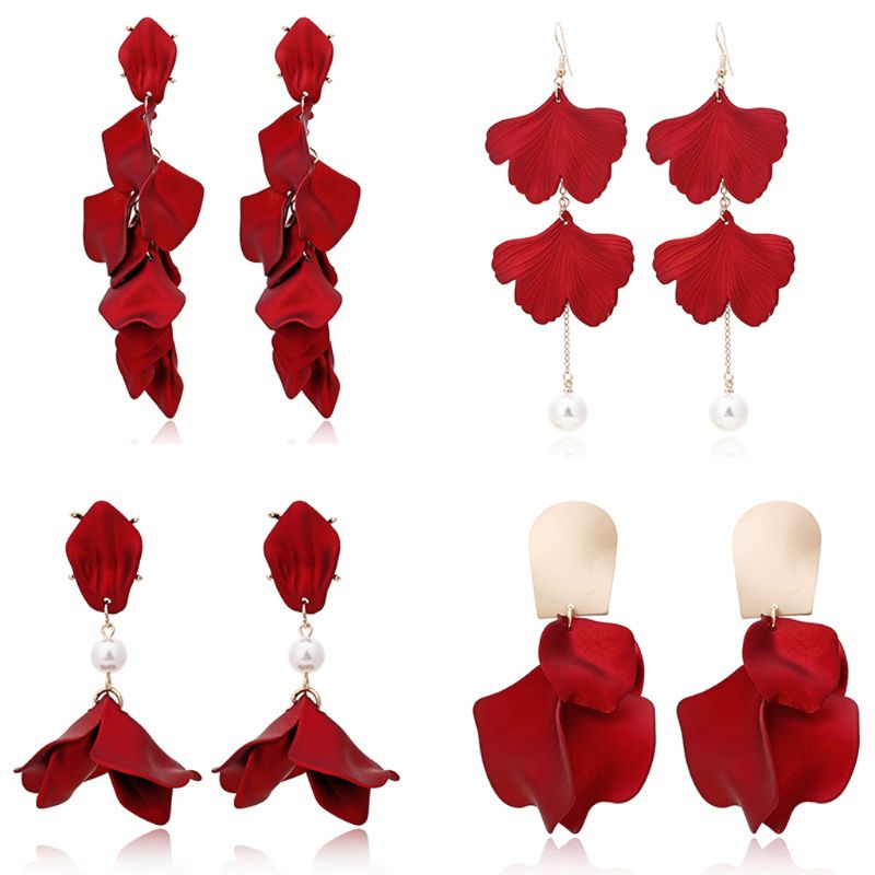 

Romantic Red Rose Petal Dangle Drop Earrings Acrylic Resin Floral Earrings Women M0XF