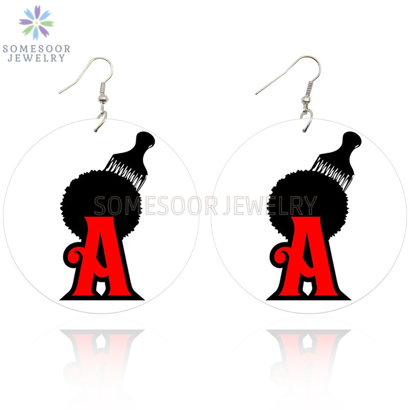 

SOMESOOR AKA Afro Natural Hair Wooden Drop Earrings African Ethnic Comb Design Printed Wood Dangle Jewelry For Black Women Gifts