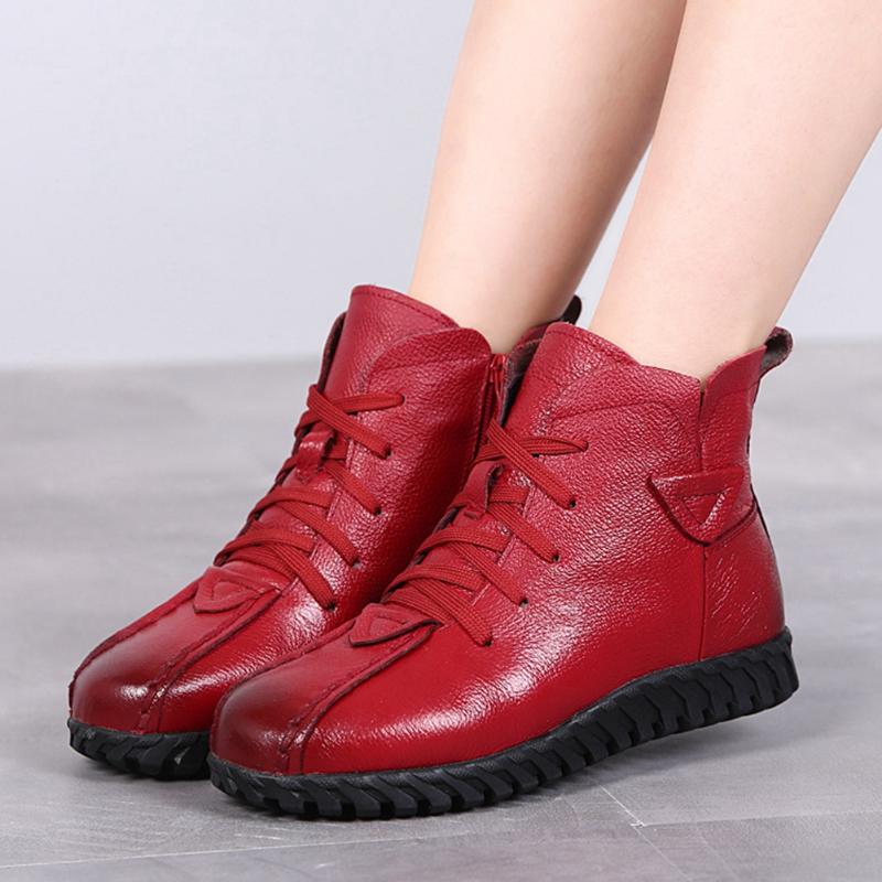 

LAPOLAKA Genuine Leather Keep Warm Wool Plush Add Fur Snow Boots Fashion Sheolaces Winter Boots Woman Shoes Female Booties, Black