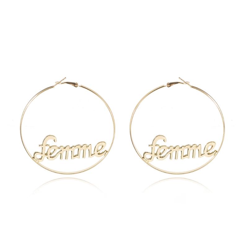 

New Exaggerated Femme Lettered Big Hoop Earrings for Women Sexy Hip-hop Round Earring Hollow Out 2020 Statement Fashion Jewelry