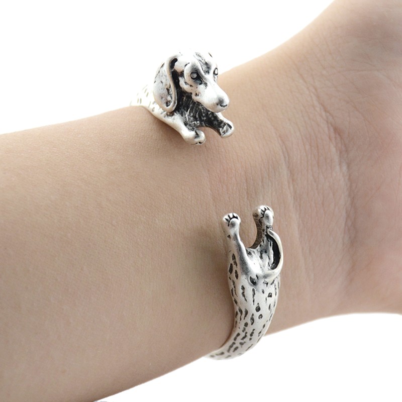 

Vintage Silver Color Dachshund Bangles Boho Dog Love Charms Bracelet Femme Couple Bracelets For Women Men Jewelry Christmas Gift