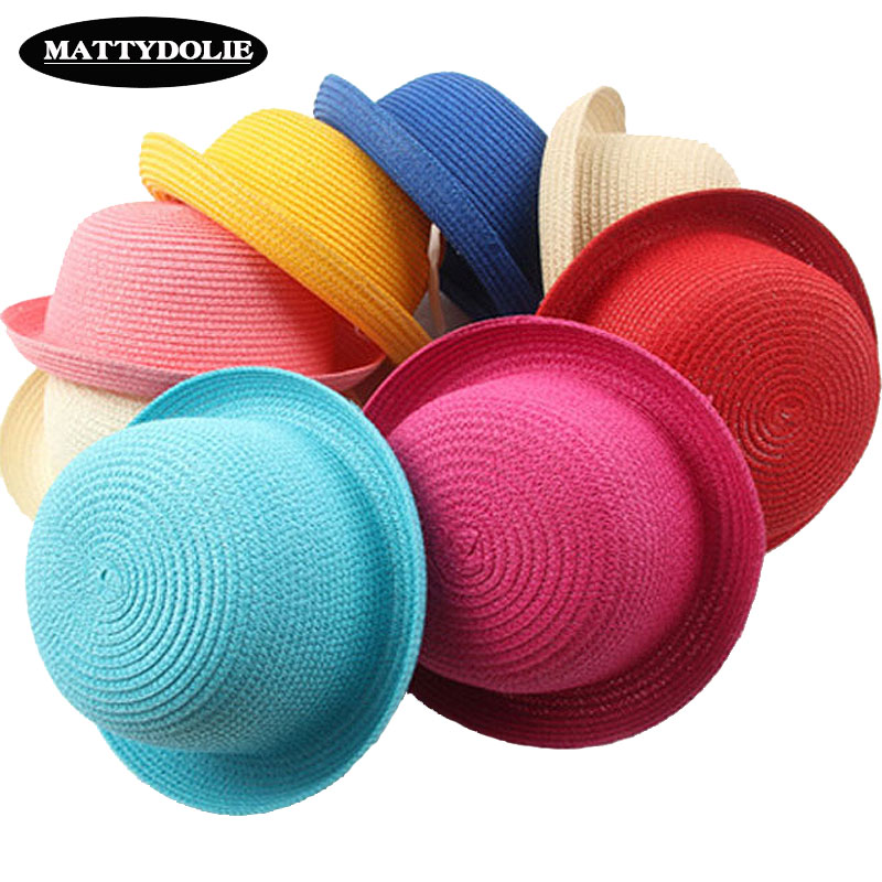 

MATTYDOLIE Wholesale straw hat girl boy summer hat dome beach children panama pure color men and women general sun, Black