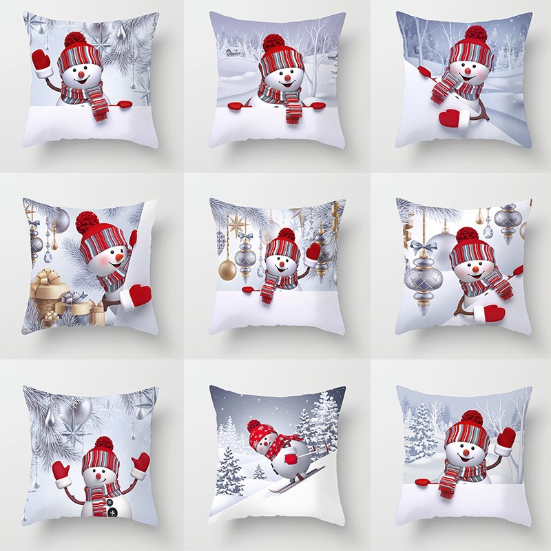 

Sigle-sided Printed Polyester Christmas Decorative Throw Pillows Case Cartoon Snowman Santa Claus Cushion Cover Car Home Decor 4