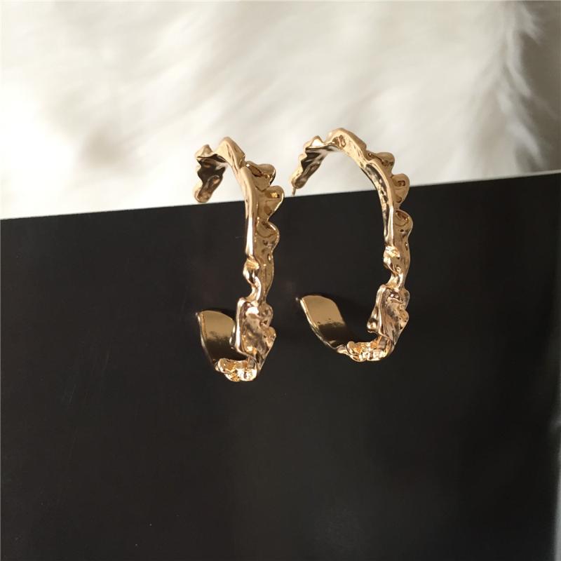 

Trendy Gold Color Sculpture Rough Surface Hoop Earrings For Women Girl 2020 New Arrival Modern Jewelry