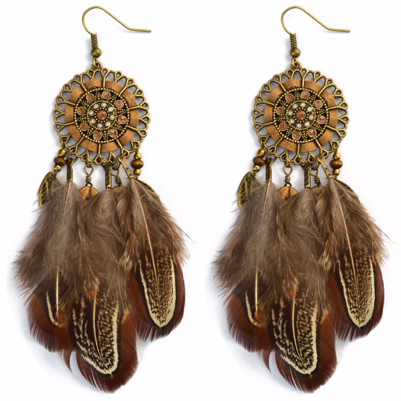 

Bohemian Personality Hollow Out Flower Drop Charms Earring Resin Ethnic Tribe Feather Tassel Long Earrings Women Fashion Jewelry