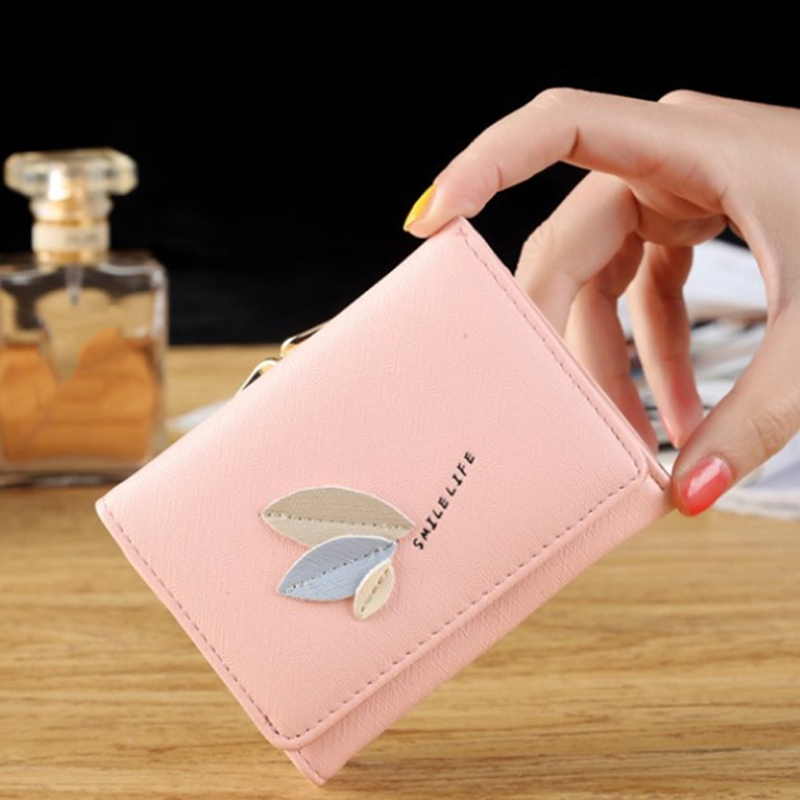 

New Women Wallets Short Wallet Ladies Zipper Leaf Print Purse Money Bag Female Women Purse Card Holder Cartera Mujer, Purple