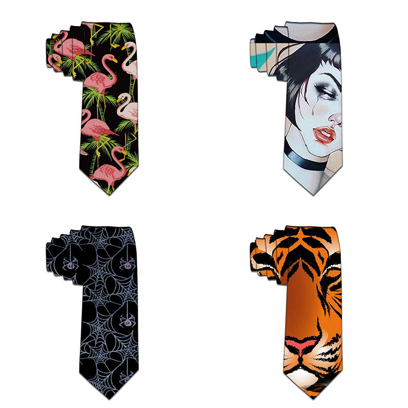 

Classic Fashion Men's Skinny Tie Colorful 3D Printed Animal Flower Polyester 8cm Width Funny Necktie Party Gift Accessory