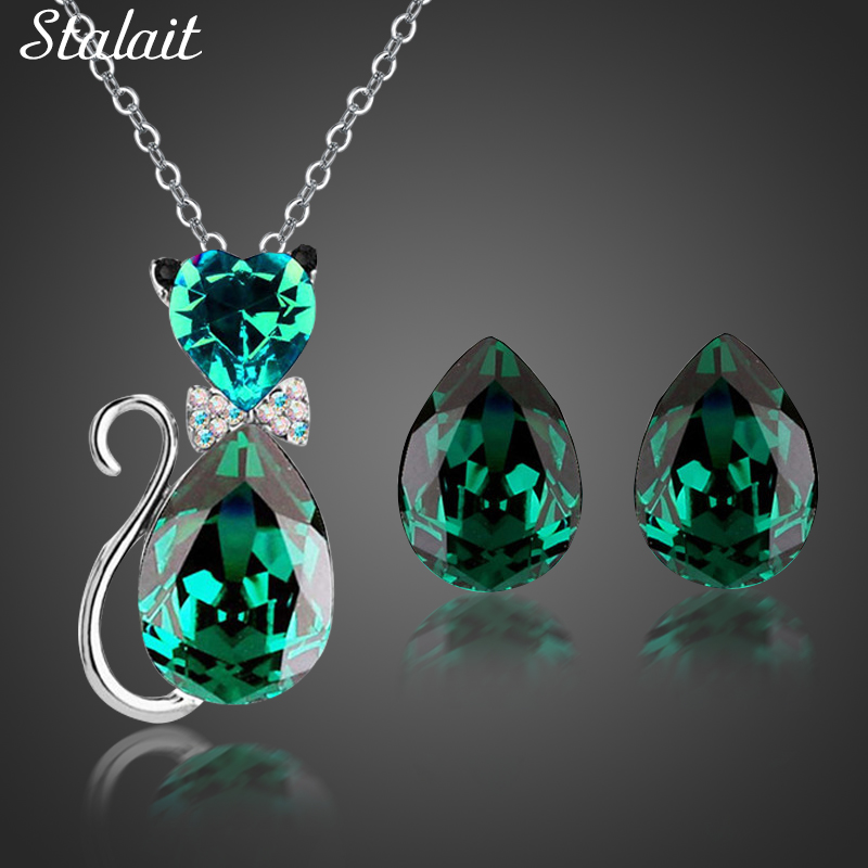 

Fashion Gold Color Austrian Crystal Cat Catty Pendant Necklace Earrings Wedding Bridal Jewelry Sets 84575, As pic