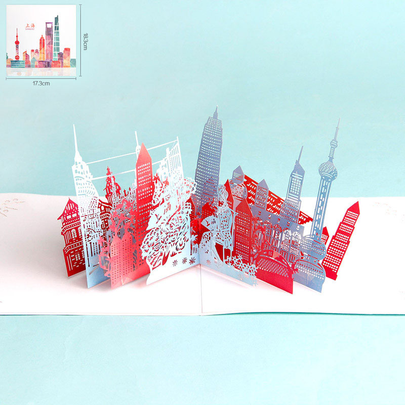 

3D Laser Cut Handmade Color Print China Shanghai Beijing Hongkong Greeting Card Business Tourism Creative Gift Travel Souvenir
