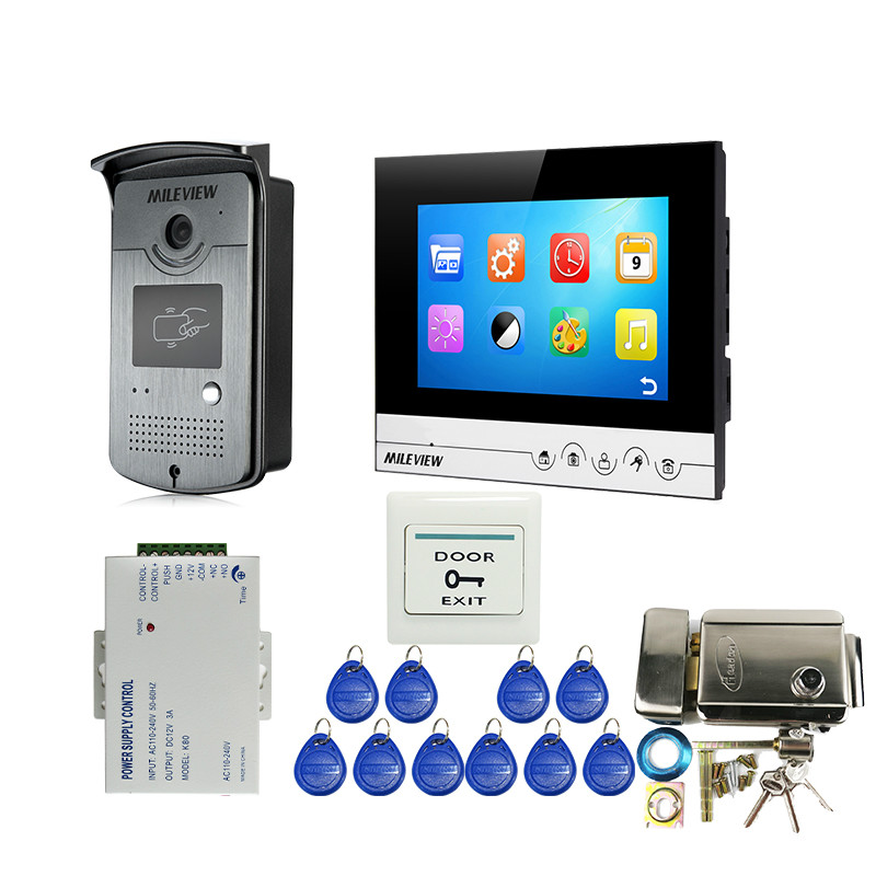 

Free Shipping 7" Color Recording Monitor Video Door Phone Intercom System RFID Access Doorbell Camera + Electric Contdrol Lock
