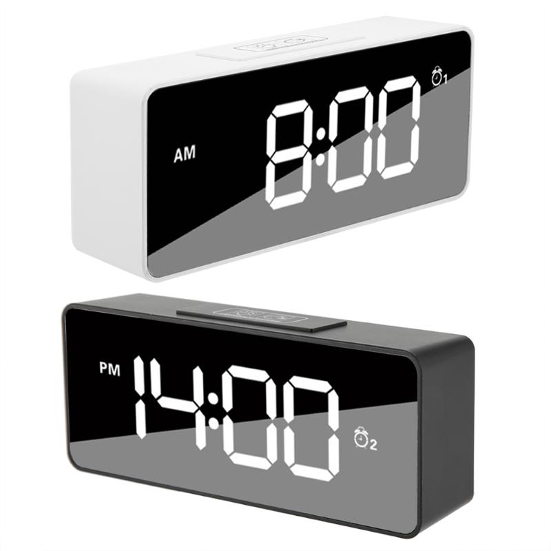 

Large LED Digital Alarm Music Snooze Clock USB Mirror Light Display 6" Screen