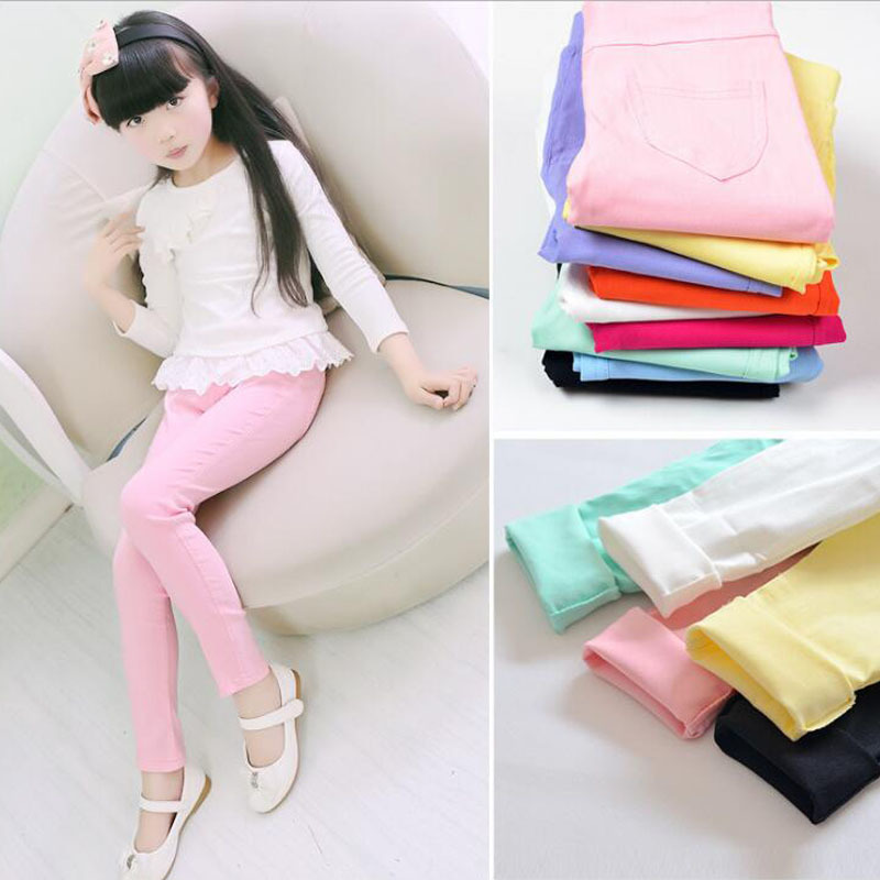 

2019 Spring Summer Girl Pants Candy Color Cotton Leggings Children Kids Slim Pencil For Age 3-9T, Red
