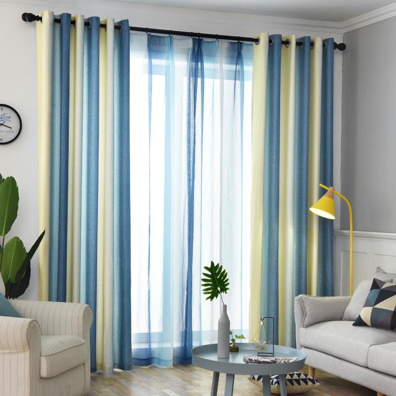 

Simple Modern Curtains for Living Room Shade Imitation Linen Curtins for Bedroom Nordic Style Gradient Striped Curtains Fabric, Gray tulle