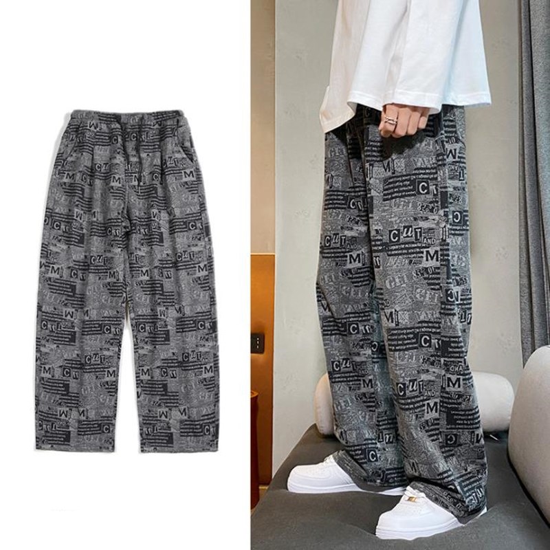 

Knitting Casual Pants Loose Straight Men' Elastic Waist Long Wide-leg Trousers Mens Autumn Men Male Bottoms Plus Size XXL, Black