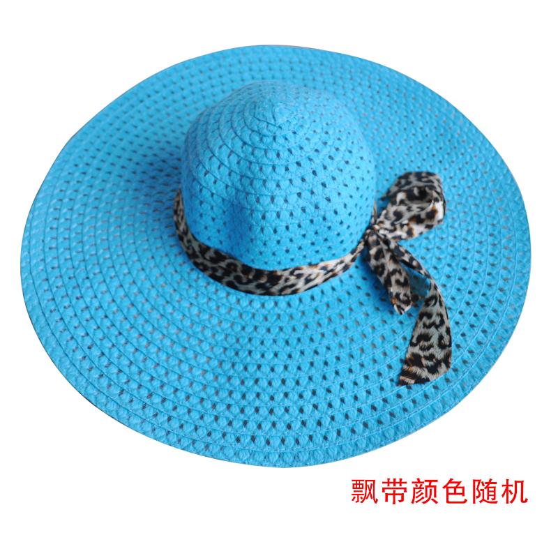 

EAS Summer Exquisite Leopard Ribbon Bowknot Decorated Openwork Sun Hat For Women