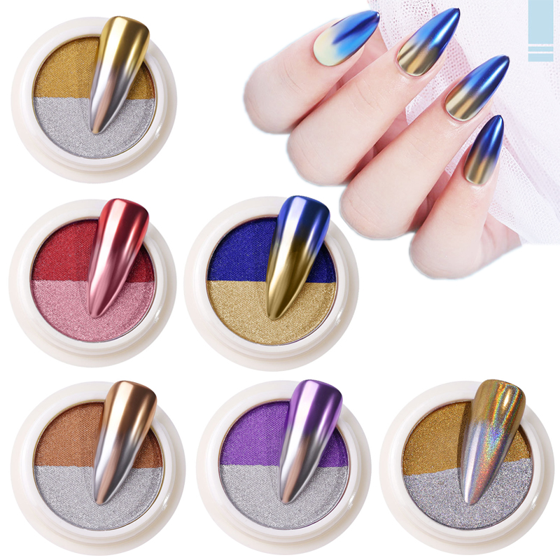 

1Box Dual Colors Solid Magic Mirror Effect Nail Powder Holographic Laser Nail Glitter Powder Chrome Pigment Art Decorations
