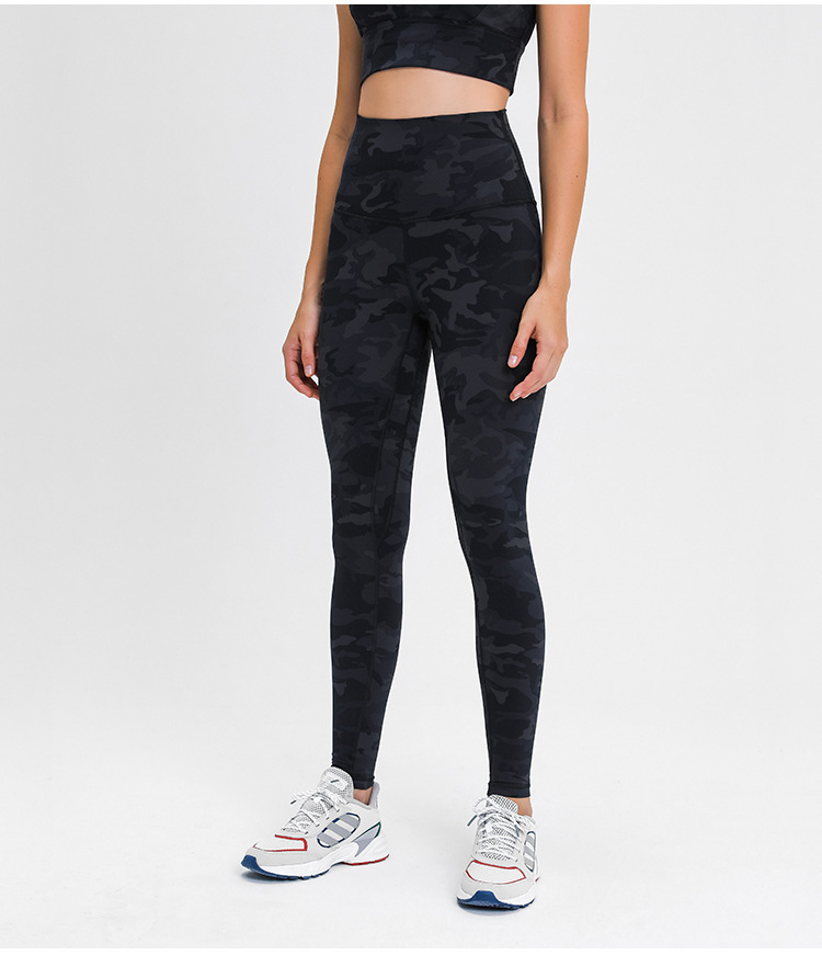 

L-112 Spandex Women yoga Full pants High Waist Sports Gym Wear Leggings Elastic Fitness Lady Overall Long Tights Workout Naked Trousers, Black camouflage