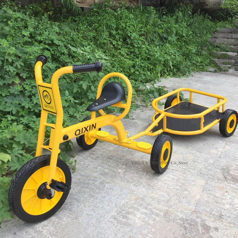 

Kindergarten Children's Tricycle, Toddler Trike can Carry 2 Passengers, Bright Yellow Kids Tricycle with Solid Rubber Wheel