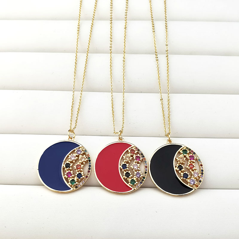 

10Pcs Fashion Enamel Moon With Colorful Cubic Zirconia Pendant Necklace Rainbow CZ Charm Necklaces For Women Jewelry Gift 467