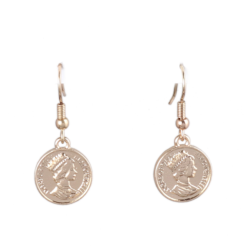 

2020 Vintage personality coin English alphabet earrings face avatar copper earrings for women