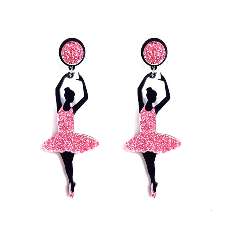 

Hoop & Huggie Womens Girls Pink Glitter Acrylic Ballet Dancer Stud Earrings Exaggerated Dancing Ballerina Earring Chic Vintage Jewelry