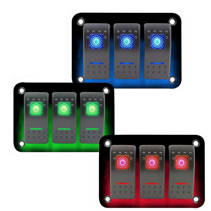 

Double LED 3 Gang Car Marine Switch Panel Breaker Boat Car Rocker Switch Control Panel for Marine RV Caravan