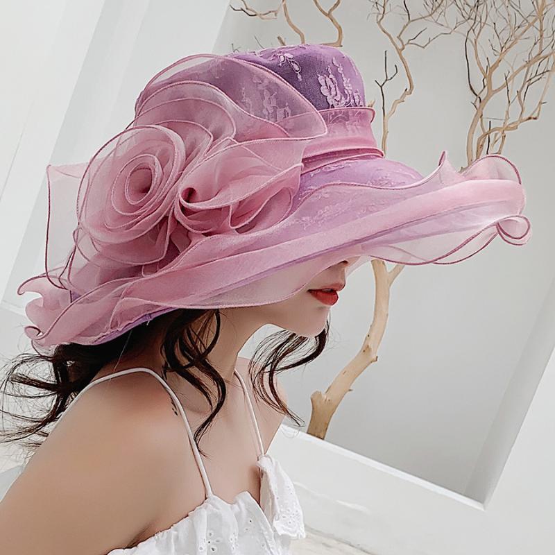

South Korea's New Lace UV-Proof Sun Hat Women's Summer Elegant Wavy Edge Travel Wild Sun Hat, Purple