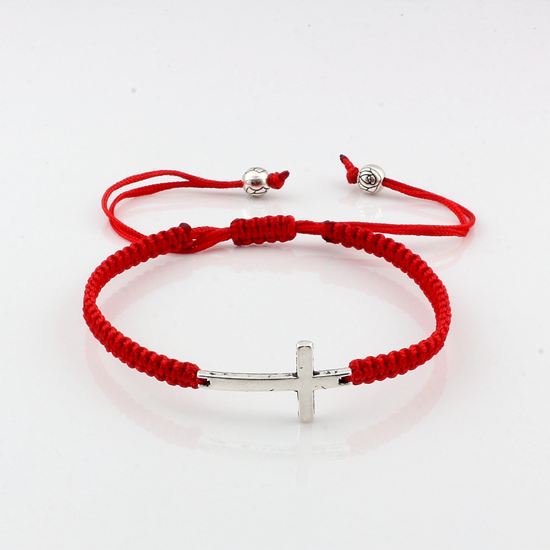 

2Pcs Hand-woven Bracelets Tone Alloy cross Adjustable red Cord Wrist Bracelet C-55