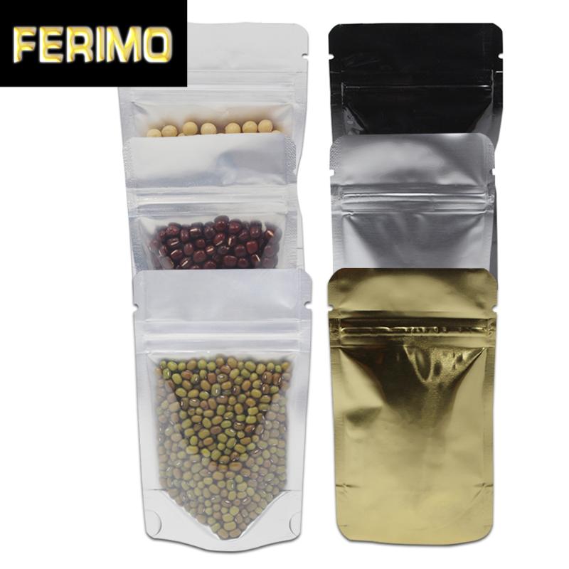 

Clear Front Silver Gold Rear Pure Aluminum Foil Bag Stand Up Pouch Zipper Resealable Nuts Packaging Doypack
