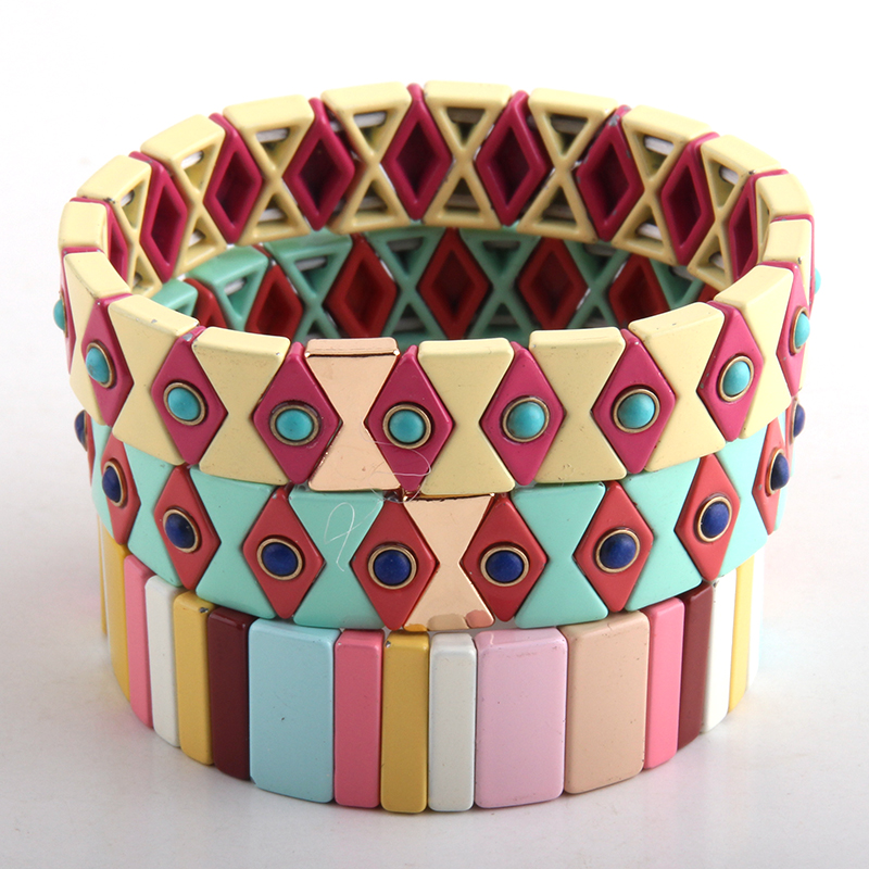 

MD Fashion Jewelry Beautiful Bracelet Set Multicolor Enamel Hematite Colorful Bracelets