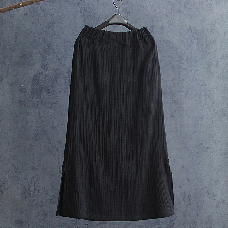 

Johnature Women Summer 2020 New Vintage Skirts Cotton Linen Thin Breathable Comfortably Soft A-Line Solid White Black Skirts