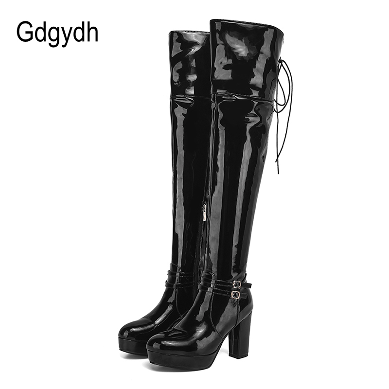 

Gdgydh Sexy Nightclub High Boots Women Patent Leather Over The Knee Boots High Heels Platform Side Zipper Comfort Footwar Winter, White boots