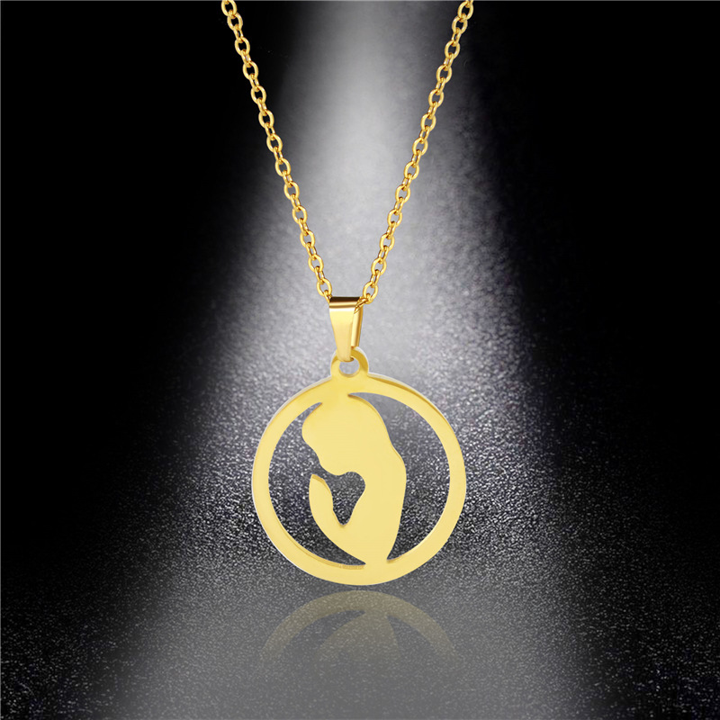 

Mother's Day Necklace Women's Full Throw Round Hollow Stainless Steel Lady Prayer Necklace Pendant Wholesale