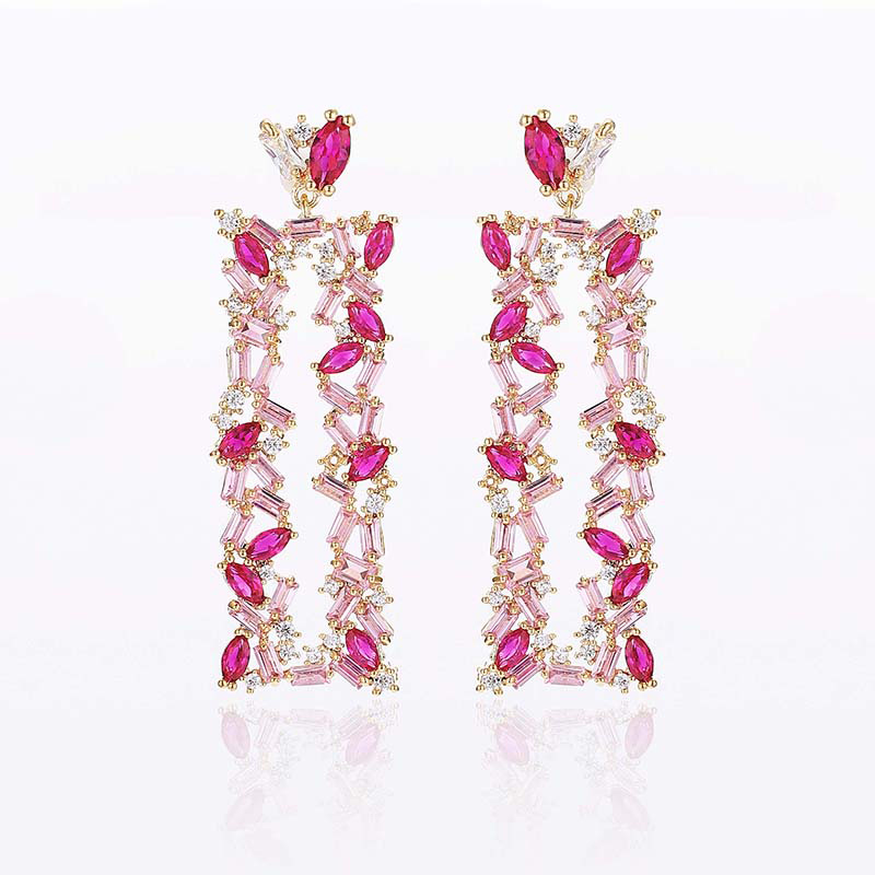 

XIUMEIYIZU Luxury Fashion Rectangle Rose White zircon Earrings It's the Best jewelry for Female Friends at All Occasions