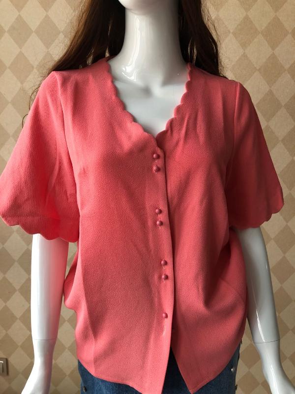 

Women Shirt 2020 Summer Simple Classic Petal Edge V-neck Short Sleeve Shirt Tricolor, White