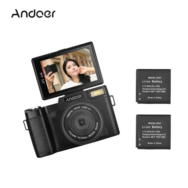 

Andoer 1080P 15fps Full HD 24MP Digital Camera 3.0" Rotatable LCD Screen Anti-shake 4X Digital Zoom Camera Cam Camcorder, With one battery