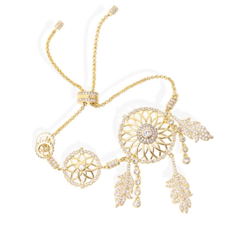 

Euro-American Fashion Personality Dream Catcher Bracelet Micro Zircon Leaf Feathers Female Adjustable Bracelet