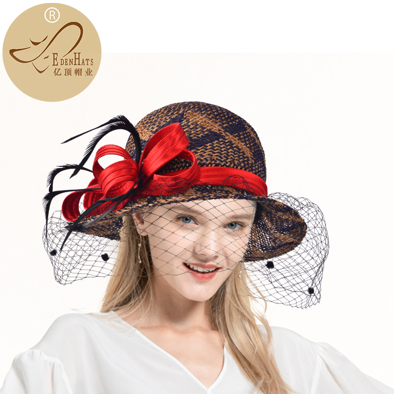 

Ladies Seagrass Cloche Hat Rosette & Leaf Trim Beach Hat Sun S10-4445, Blue