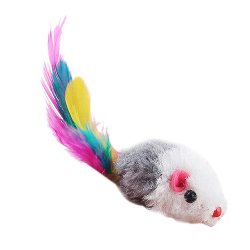 

2020 New Arrive 1 pcs Soft Fleece False Mouse Cat Toys Colorful Feather Funny Playing Toys For Cats Kitten