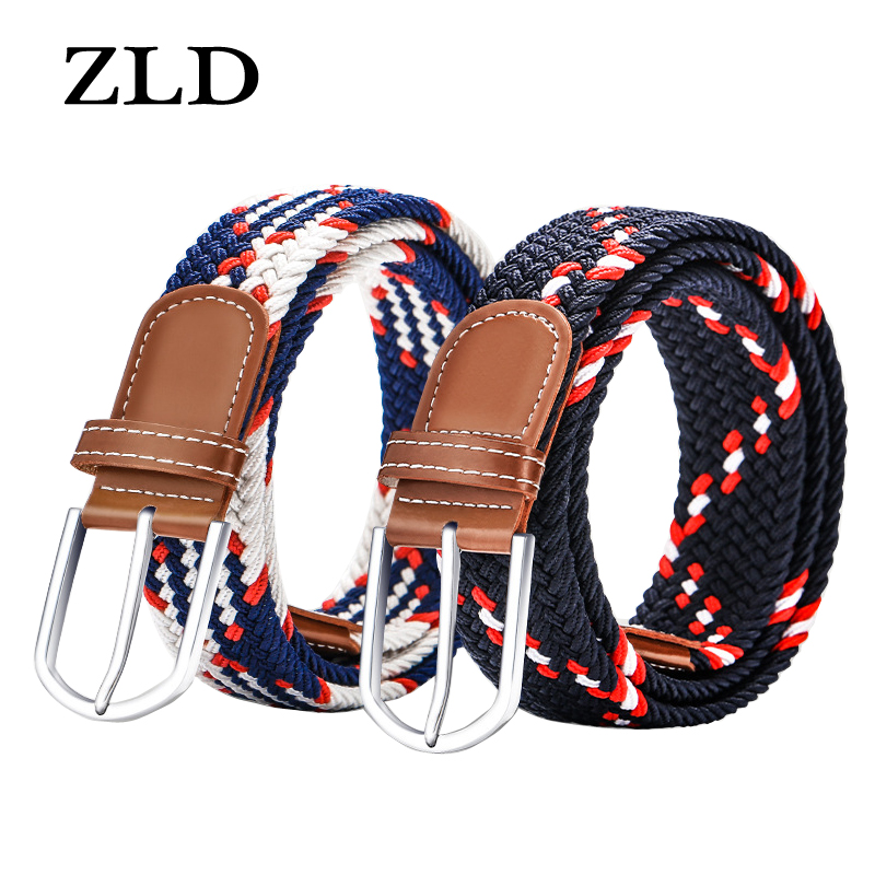 

ZLD Hot Colors Men Women Casual Knitted pin buckle Belt Woven Canvas Elastic Stretch Belts Plain Webbing 2020 fashion 105-110cm, Black
