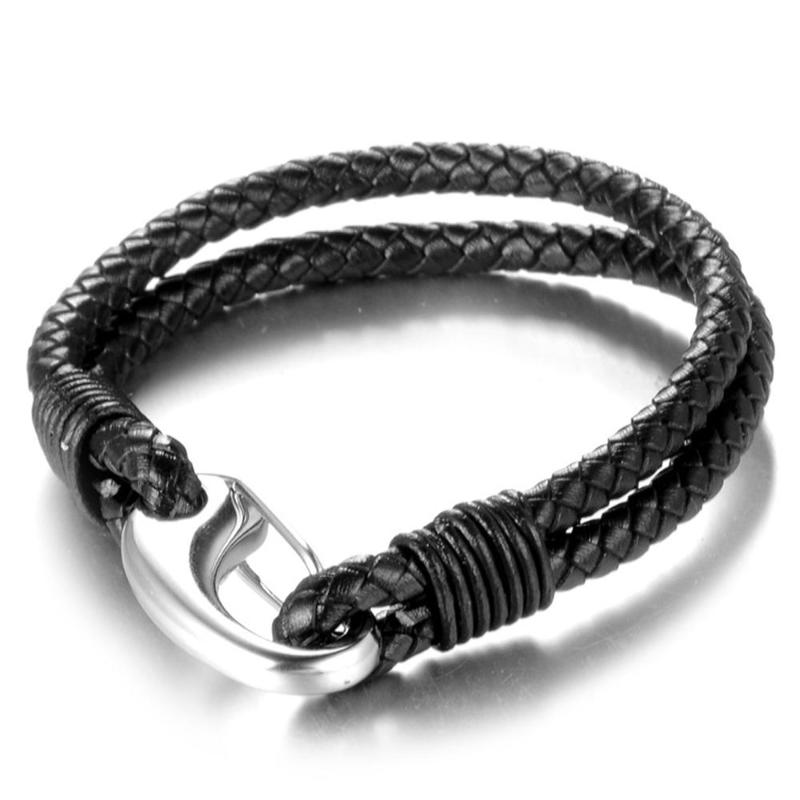 

New Pirate Style Stainless Steel Bracelet For Men Genuine Cow Leather Bracelet Jewelry Unique Silver Color Buckle Bangles