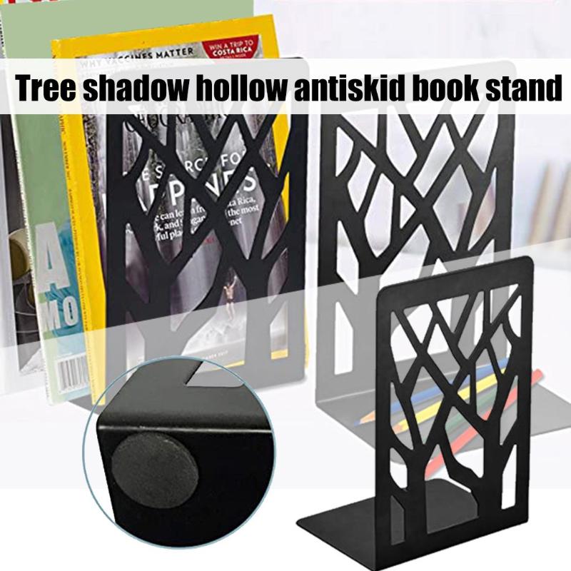 

1pair Metal Bookend Bracket Black Tree Shadow Non-Slip Office Desktop Books Storage Rack School Season Product for Student #LR2