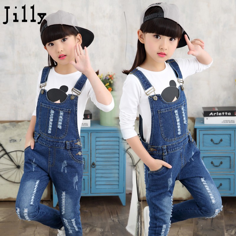 

Girls Jeans Overalls For Girl Denim 2020 Autumn Pocket Jumpsuit Bib Pants Children's Jeans Baby Girls Overall For Kids 3-13Years, As pic