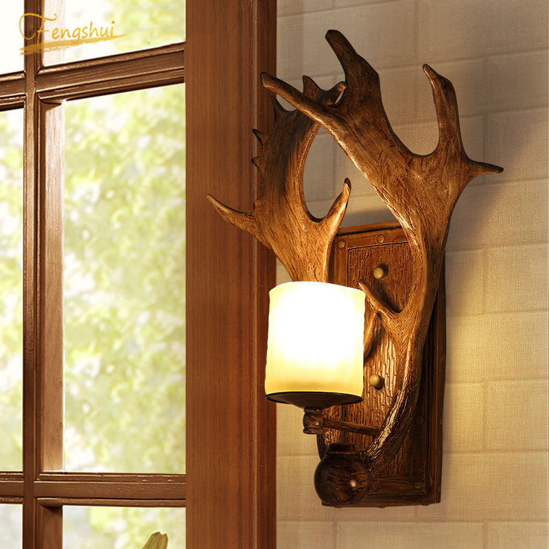 

American Retro Wall Lamp Nordic Wall Light Wood Antlers Balcony LOFT Stairs Corridor Indoor Lighting Sconce Light Fixtures